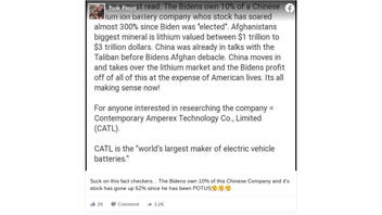 Fact Check: Joe And Jill Biden Do NOT Own 10% Of A Leading Chinese Lithium-Ion Battery Company, Which Could Have Influenced Afghanistan Policy -- But Hunter Biden DOES Have Ties To It