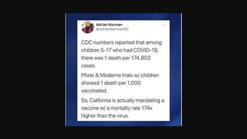 Fact Check: California Is NOT Mandating Vaccine With Mortality Rate 174X Higher Than COVID-19
