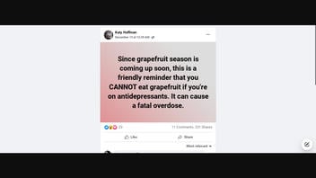Fact Check: NO Evidence That Mixing Grapefruit And Antidepressants Can Cause Fatal Overdose -- Combo MAY Cause Other Adverse Effects