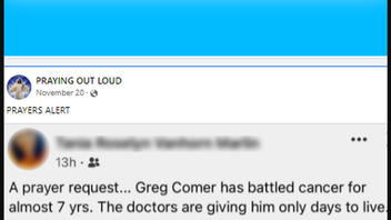 Fact Check: Prayer Request For Greg Comer Is NOT Current -- He Died In 2011