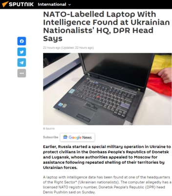 Fact Check: NO Evidence NATO Laptop With Intelligence Found At Headquarters Of Ukrainian Nationalists -- Computer Is NATO Surplus