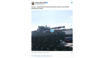 Fact Check: Dutch Farmers Did NOT Purchase A Tank To Block Distribution Centers