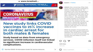 Fact Check: NO Evidence COVID Vaccines Linked To 25% Increase In Cardiac Arrest For Israeli Males, Females 