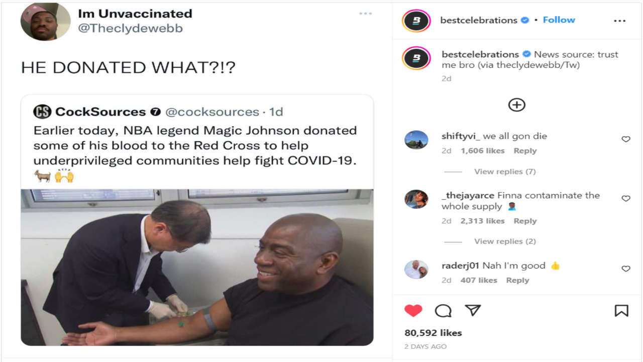 Fact Check: Magic Johnson Did NOT Donate Blood To 'Help Underprivileged Communities Help Fight COVID-19' In This Video