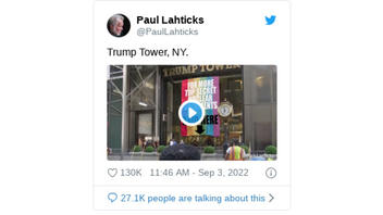 Fact Check: Banner Was NOT Unfurled At Trump Tower That Said 'For More Top Secret Nuclear Documents RAID Here'