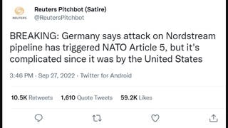 Fact Check: A Satire Account -- NOT Reuters -- Posted A Tweet Claiming Germany Said US Attacked Nord Stream Pipeline  