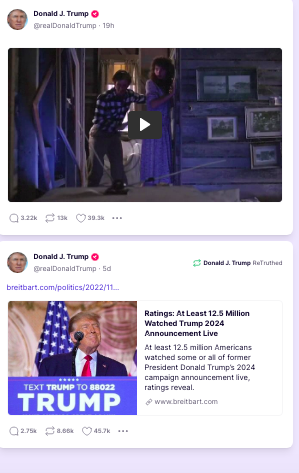 Trump Truth Social - Nov 17 and Nov 22, 2022.png