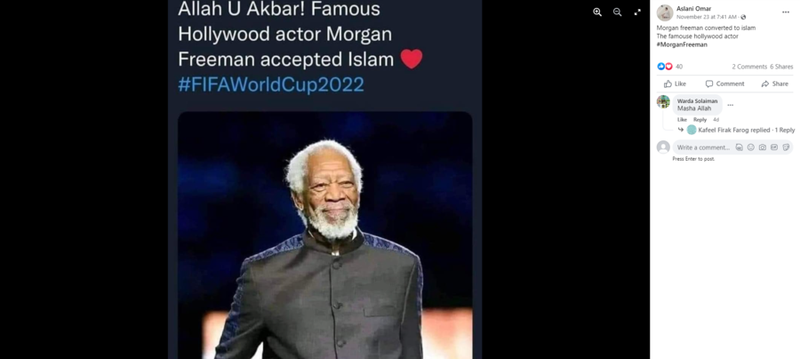 morgan freeman converts to islam Facebook post.png