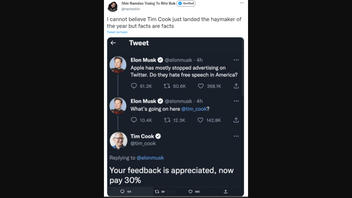 Fact Check: Tim Cook Did NOT Tweet "Now Pay 30%" At Elon Musk