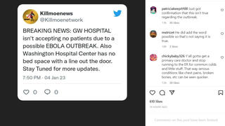 Fact Check: NO Ebola Outbreak At George Washington University Hospital On January 4, 2023 -- Hospital In 'Normal Operations'