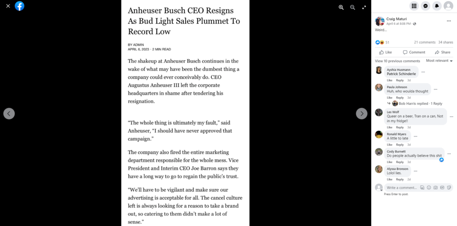 Anheuser-Busch CEO resigns FB post.png