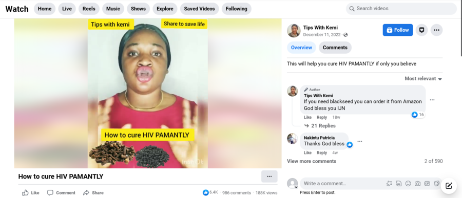 HIV papaya black seed cure FB post.png