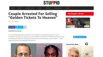Fact Check: Florida Couple Was NOT Arrested For Selling 'Golden Tickets To Heaven'