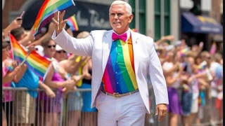 Fact Check: Scene Of Mike Pence Carrying A Rainbow Flag In A Parade Is NOT A Real Photo -- It's An AI-Generated Image