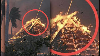 Fact Check: Laser Beam Was NOT Present In Press Photo Of Burning Lahaina Church -- Photo Was Swiped And Edited To Deceive