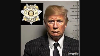Fact Check: Trump NOT Wearing Black Pin-Stripe Suit Or Striped Tie In His Real Mug Shot -- Counterfeits Abound