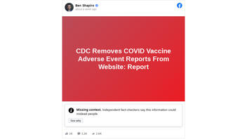 Fact Check: CDC Did NOT Remove COVID Vaccine Adverse Event Reports From Its Website
