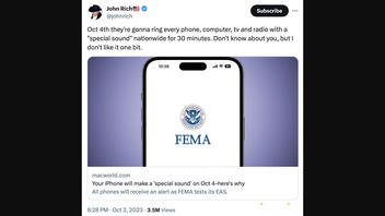 Fact Check: FEMA's October 4 Test Will NOT Send 'Special Sound Nationwide For 30 Minutes' On All Phones, Computers, TVs, Radios