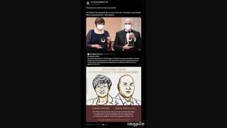 Fact Check: Masks In Photo Do NOT Prove 2023 Nobel Winners Distrust Trust Vaccine They Enabled -- Image Predates Award