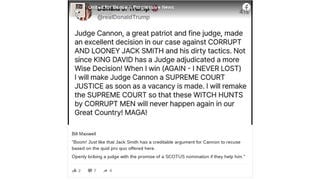 Fact Check: Trump Did NOT Write On November 2, 2023, That He Would Nominate Judge Cannon To Supreme Court