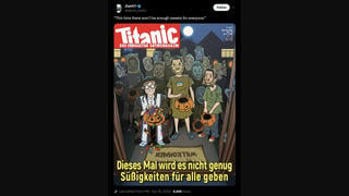 Fact Check: October 2023 Titanic Magazine Cover Does NOT Show Cartoon Of People In Zelenskyy Masks Begging For Candy 