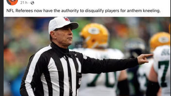 Fact Check: NFL Referees Do NOT Now Have The Authority To Disqualify Players For Anthem Kneeling -- Story Is From A Satire Site