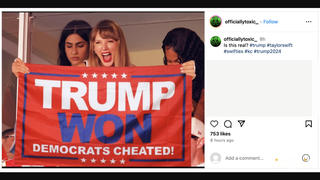 Fact Check: Faked Photo Shows Taylor Swift Holding 'Trump Won Democrats Cheated' Banner -- It Was Edited