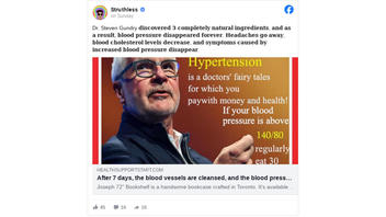 Fact Check: NO Evidence That 'Dr. Steven Gundry Discovered 3 Completely Natural Ingredients' For Blood Pressure -- Post Offers NO Medical Info, Only A Furniture Ad