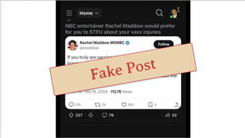 Fact Check: MSNBC Host Rachel Maddow Did NOT Tweet Discouraging People From Disclosing Vaccine Injuries