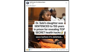 Fact Check: Photo Does NOT Show Daughter Of Dr. Sebi On Trial For 'Spreading Health Secrets'