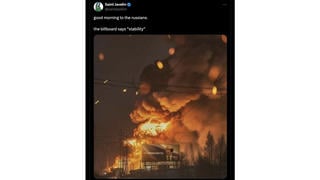 Fact Check: FAKE Image Showing Putin 'Stability' Billboard Surrounded By Flames Is AI Generated