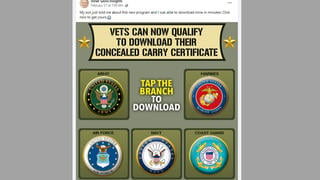 Fact Check: Online Certificate Does NOT Qualify Veterans For Permit To Carry Concealed Firearm In All States