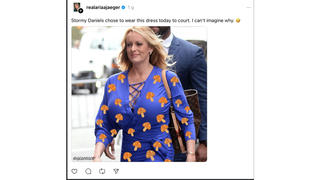 Fact Check: Image Of Stormy Daniels Wearing A Mushroom Dress In April 2024 Is Altered -- Photo Is From 2018, Dress Was Plain Blue