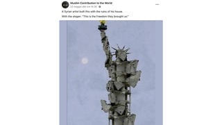 Fact Check: Photo Does NOT Show Statue of Liberty Art Built By Syrian Artist From Rubble -- It's Digital Media