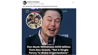 Fact Check: Elon Musk Did NOT Withdraw $250 Million From Boy Scouts -- Claim From Satire Site  