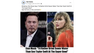 Fact Check: Elon Musk Did NOT Say 'I'd Rather Drink Sewer Water Than See Taylor Swift At The Super Bowl' -- Satire Site Oirgin