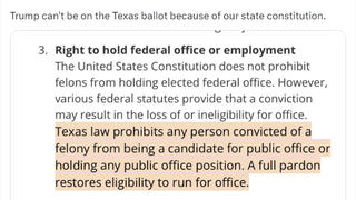 Fact Check: Texas Constitution Does NOT Bar Trump From Presidential Ballot Due To Felony Convictions -- US Constitution Sets Requirements