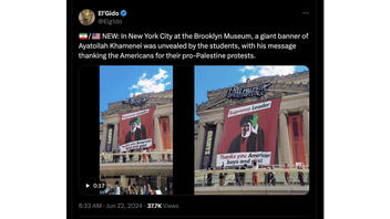 Fact Check: Digitally Manipulated Video Of Ayatollah Khamenei Banner Does NOT Document Protests At Brooklyn Museum