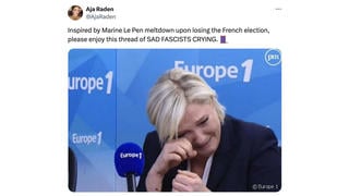 Fact Check: Image Does NOT Show Le Pen Crying After Losing 2024 French Elections -- Crying With Laughter in 2017