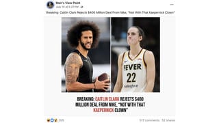 Fact Check: Caitlin Clark Did NOT Reject A $400 Million Deal With Nike Due To Its Association With Colin Kaepernick -- Claim From Satire Site