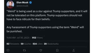 Fact Check: Elon Musk Did NOT Post That X Users Would Be Punished For Calling Trump Supporters 'Weird'