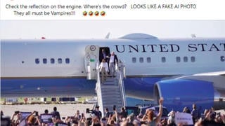 Fact Check: Kamala Harris' August 8, 2024, Detroit Rally Photo Is NOT AI-Generated; Airplane Engine and Fuselage Reflection Explained by Physics