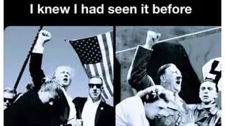 Fact Check: FAKE Image Of Hitler Used In Meme To Compare Trump With Hitler In Raised-Fist Composite