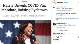 Fact Check: Kamala Harris Did NOT 'Unveil' National COVID Vaccination Mandate -- It's Just For Her Campaign Employees