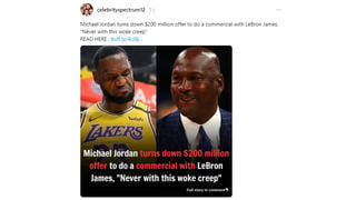 Fact Check: Michael Jordan Did NOT Turn Down $200 Million Offer To Do Ad With LeBron James -- Claim Originated On Satirical Site