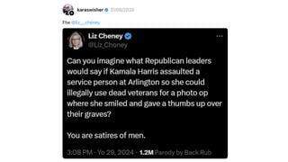 Fact Check: Liz Cheney Did NOT Post On X That Republican Leaders Are 'Satires Of Men' -- It's From A Parody Account