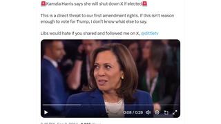 Fact Check: Kamala Harris Did NOT Say She Would 'Shut Down X' If Elected -- She Was Talking About Trump's Account Being Taken Down In 2019