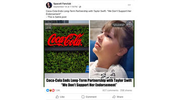 Fact Check: Coca-Cola Did NOT Cut Ties With Taylor Swift After She Endorsed Kamala Harris -- From Self-Described Satire Site