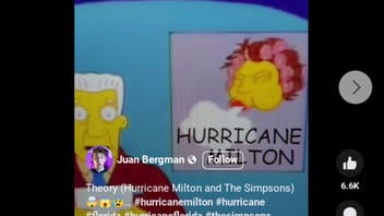 Fact Check:  FAKE Scene From 'The Simpsons' Shows Depiction Of Hurricane Milton -- Authentic Scene Shows 'Hurricane Barbara'