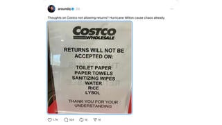 Fact Check: NO Evidence Costco Is Refusing To Accept Returns Of Toilet Paper, Other Items Due To Hurricane Milton -- Sign Appeared In 2020